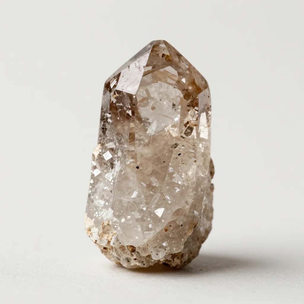 A natural raw alum crystal on a light background