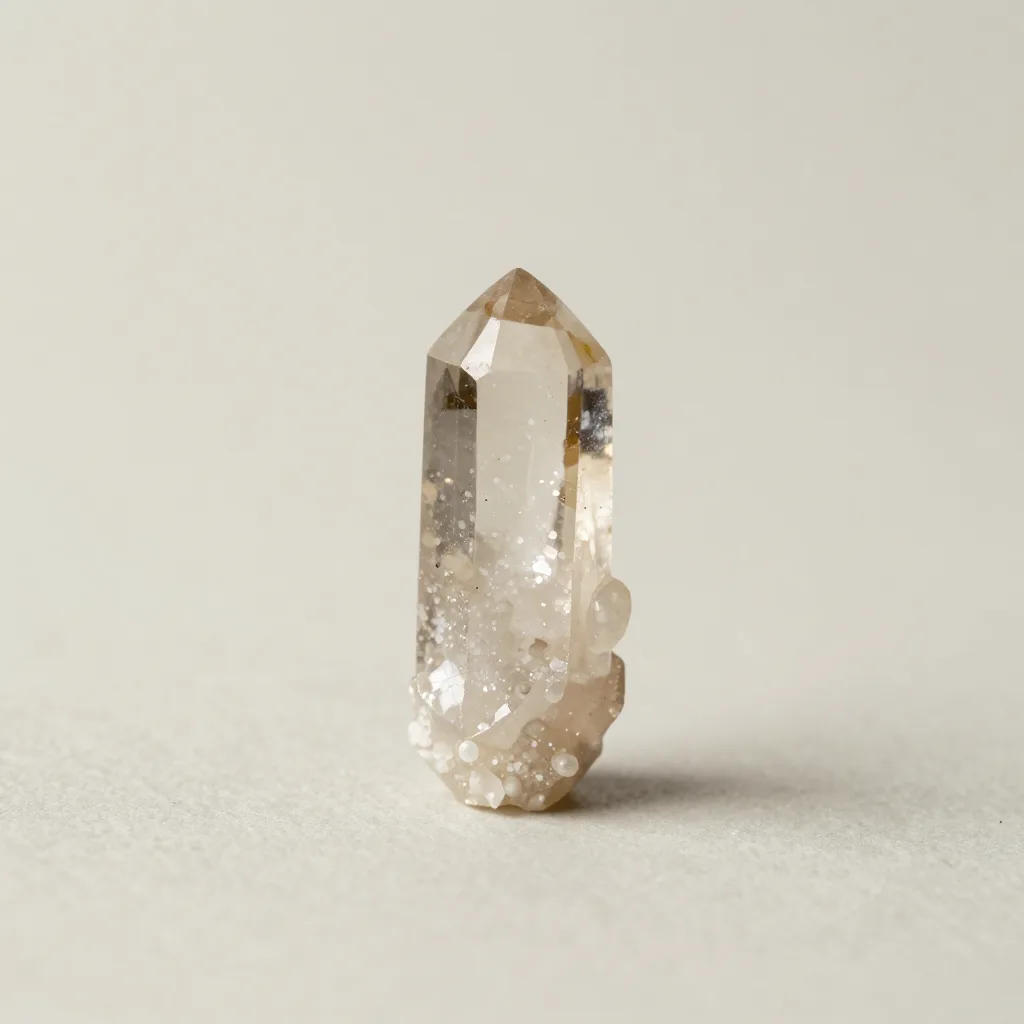 A small mini alum crystal on a light background