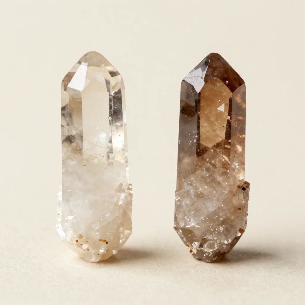 Two polished alum crystals together on a light background